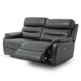 Fletcher Dark Grey Leather Power Reclining Large 2 Seater Sofa with Power Headrest