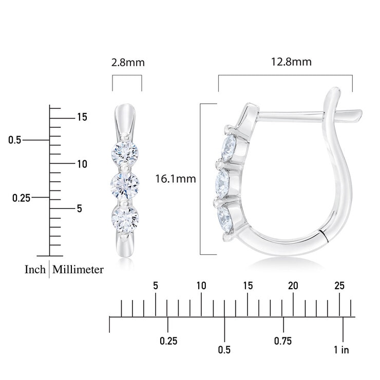 0.50ctw 3 Stone U Hoop Earrings, 14ct White Gold