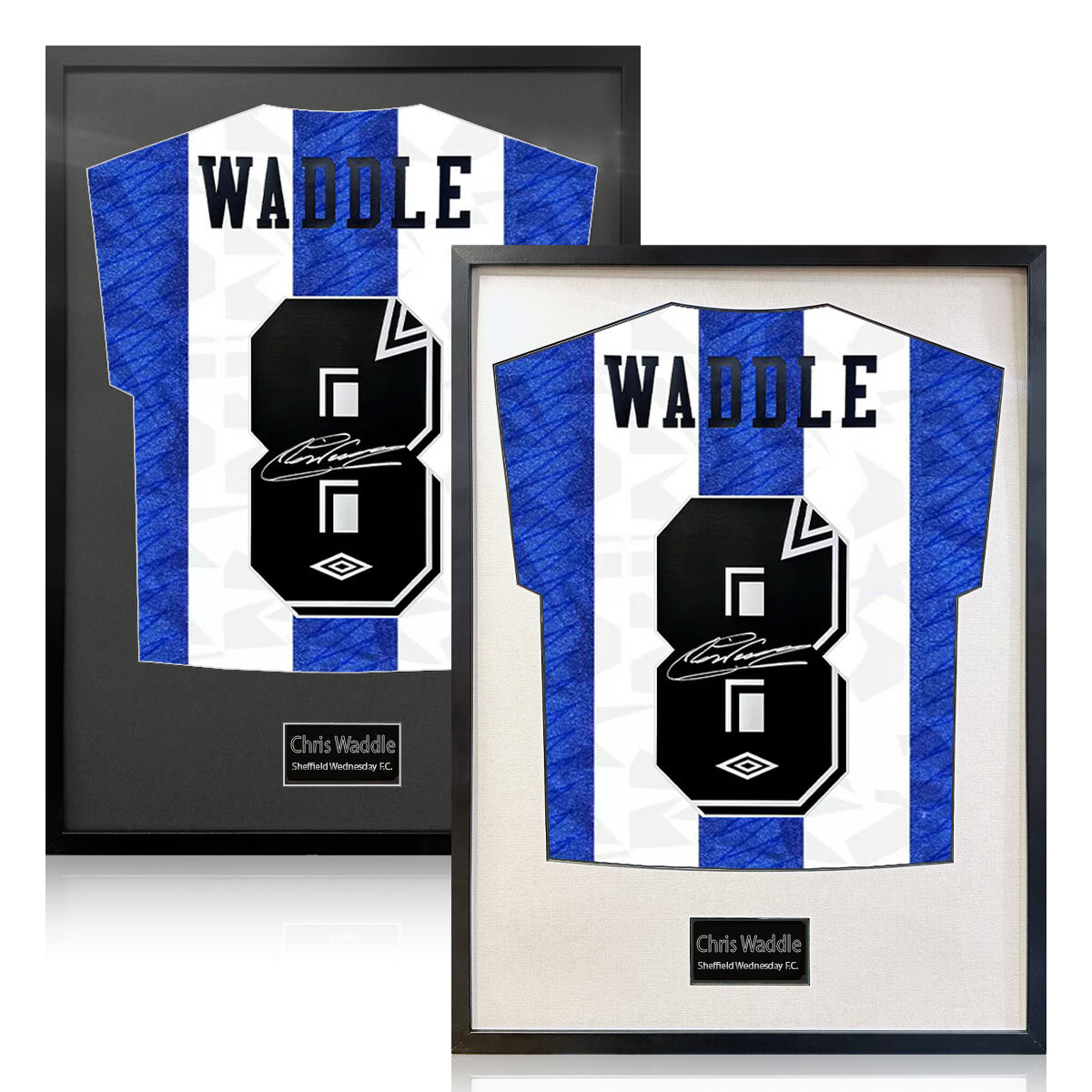 Chris Waddle Signed Framed SWFC Football Shirt in 2 Options: White or Black Mount