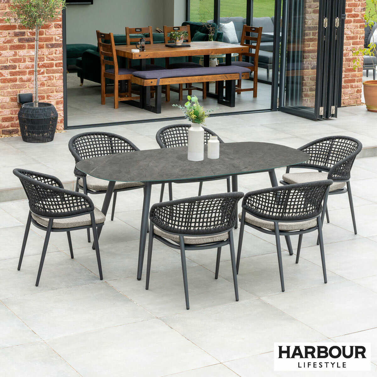 Harbour Lifestyle 7 Piece Oval Ceramic Dining Set in Truffle