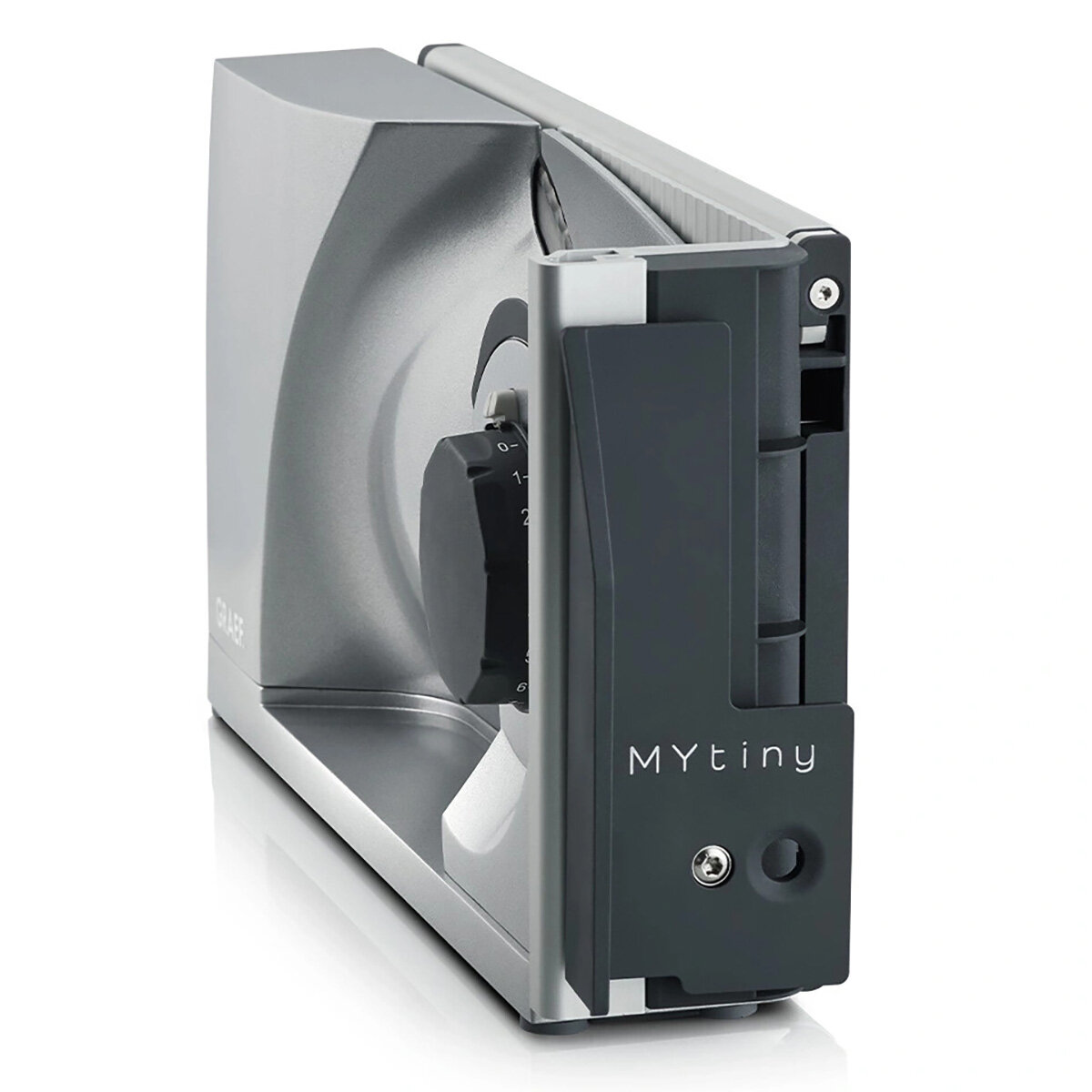 Side profile of Mytiny Foldable Food Slicer in Silver Side profile of Mytiny Foldable Food Slicer in Silver