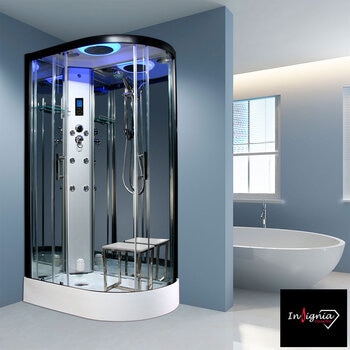 Insignia Diamond 1100mm Offset Quadrant Steam Shower in 2 Colours