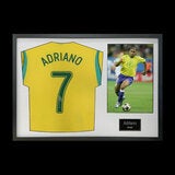 Adriano Signed Framed Brazil Football Shirt including 1 Photo in 2 Options: White or Black