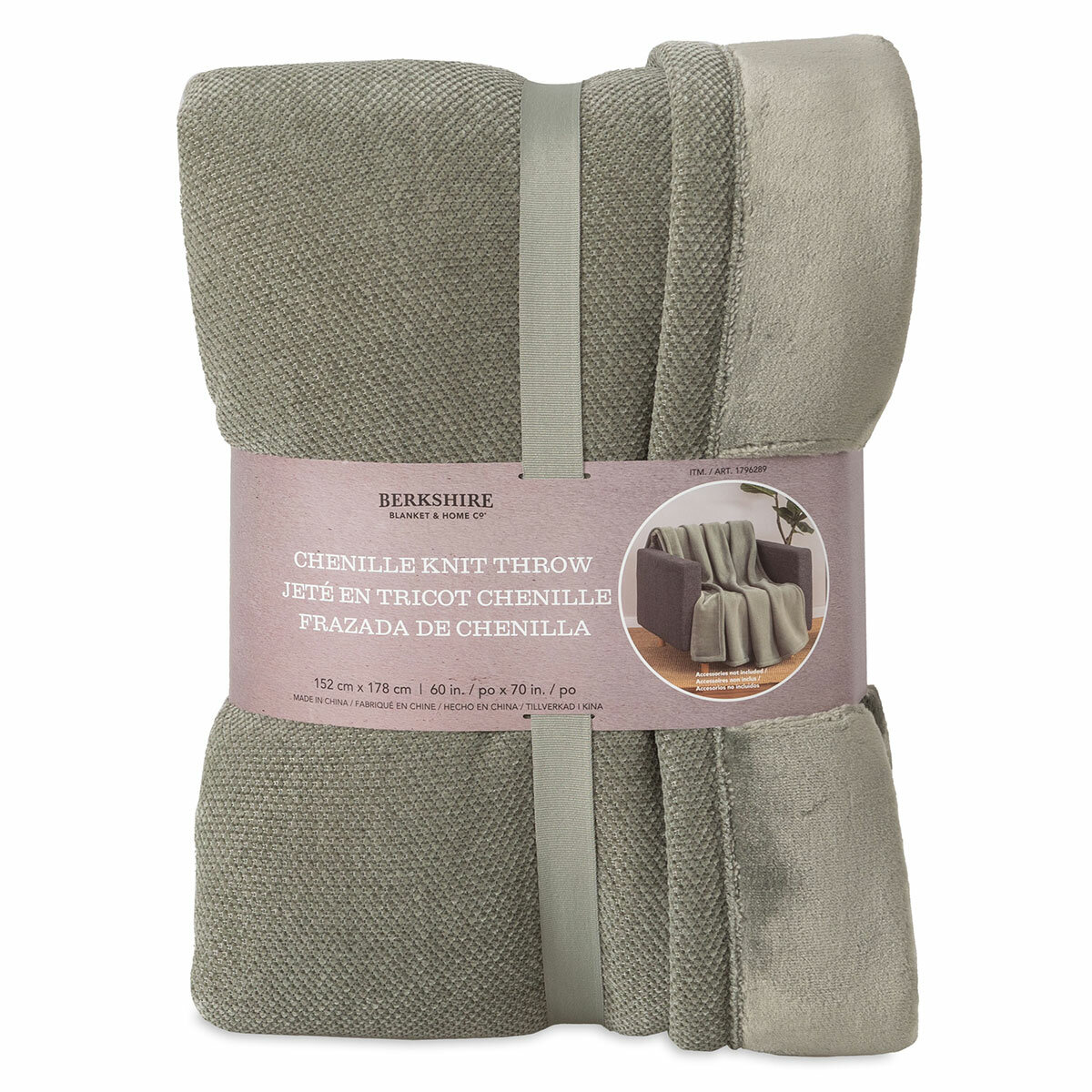 Berkshire Textured Chenille Throw in Green, 152 x 178 cm