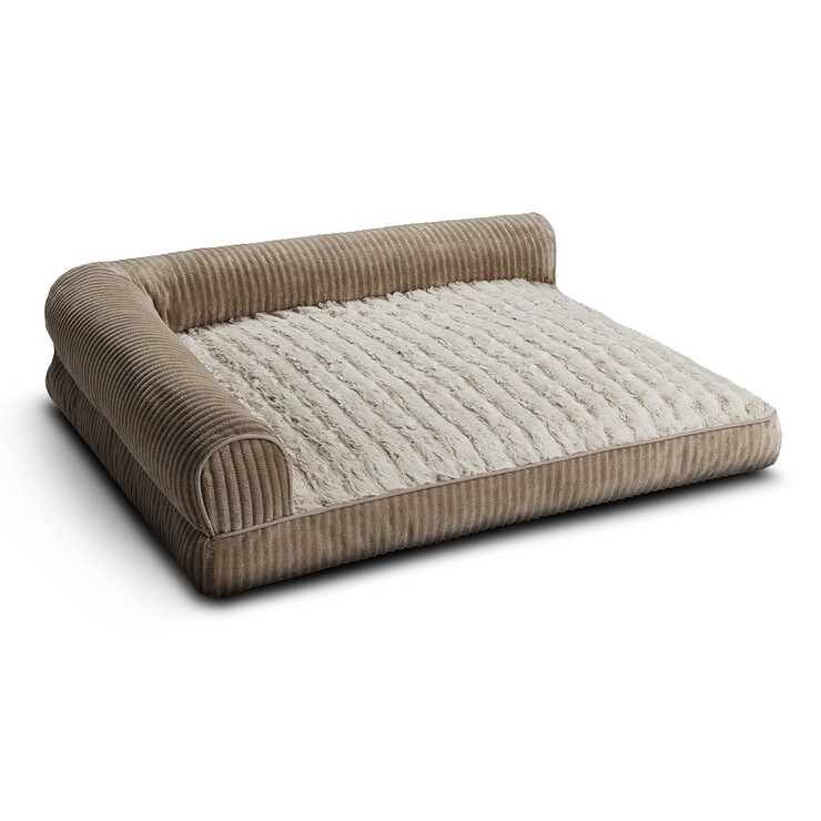 Kirkland Signature L Shaped Bolster Pet Bed, 42" x 36" in Tan Striped