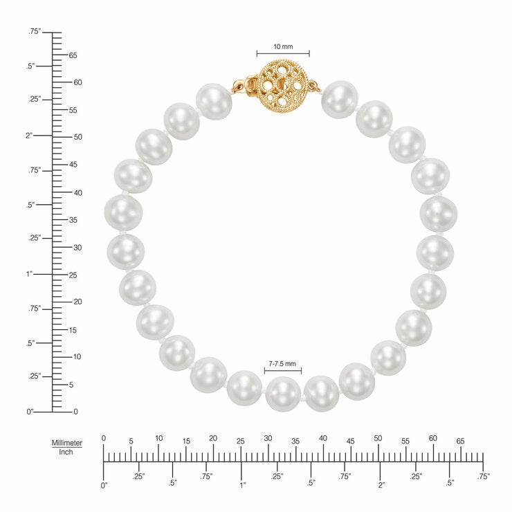 7-7.5mm Freshwater White Pearl Circle Clasp Bracelet, 14ct Yellow Gold 7-7.5mm Freshwater White Pearl Circle Clasp Bracelet, 14ct Yellow Gold