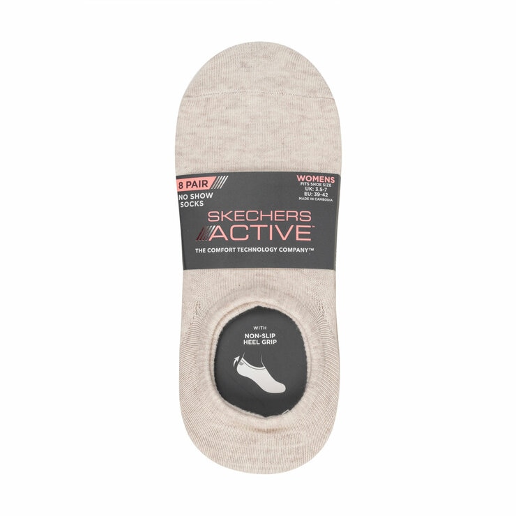 Skechers Ladies No Show Sock 8 Pack in Beige/Grey/Cream
