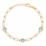 Round Cut Aquamarine Paperclip Bracelet, 14ct Yellow Gold
