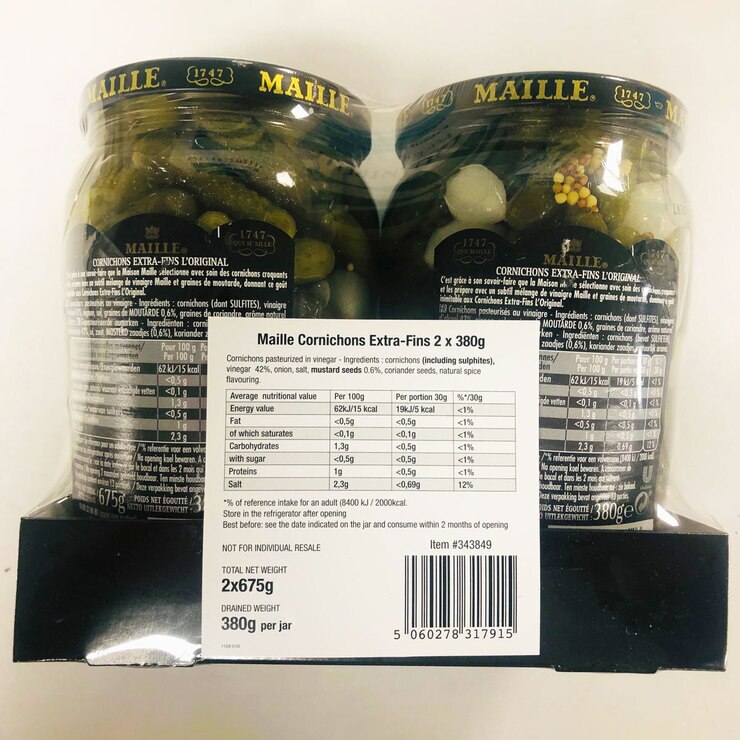 Maille L'Original Cornichons Extra Fine, 2 x 675g Costco UK