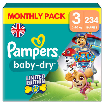 Pampers Paw Patrol Baby Dry Nappies Size 3, 234 Pack
