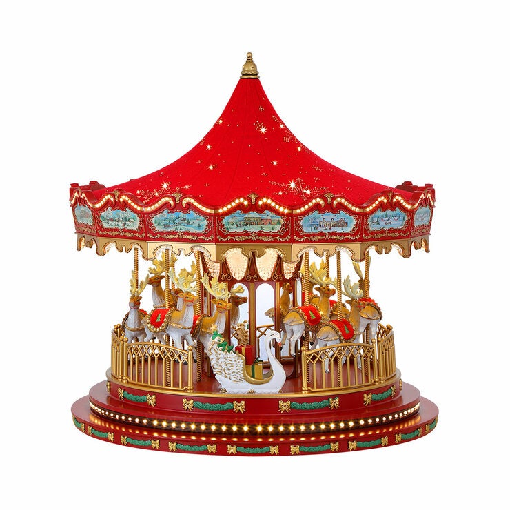 17 Inch Nostalgic Deluxe Glass Embellished Carousel in Red 17 Inch Nostalgic Deluxe Glass Embellished Carousel in Red