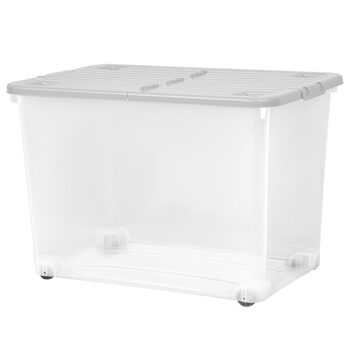 Wham 80 Litre Clear/Cool Grey Box with Wheels & Folding Lid - 3 Pack 