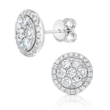 1.51ctw Round Brilliant Cut Diamond Multi Stone Earrings, 14ct White
