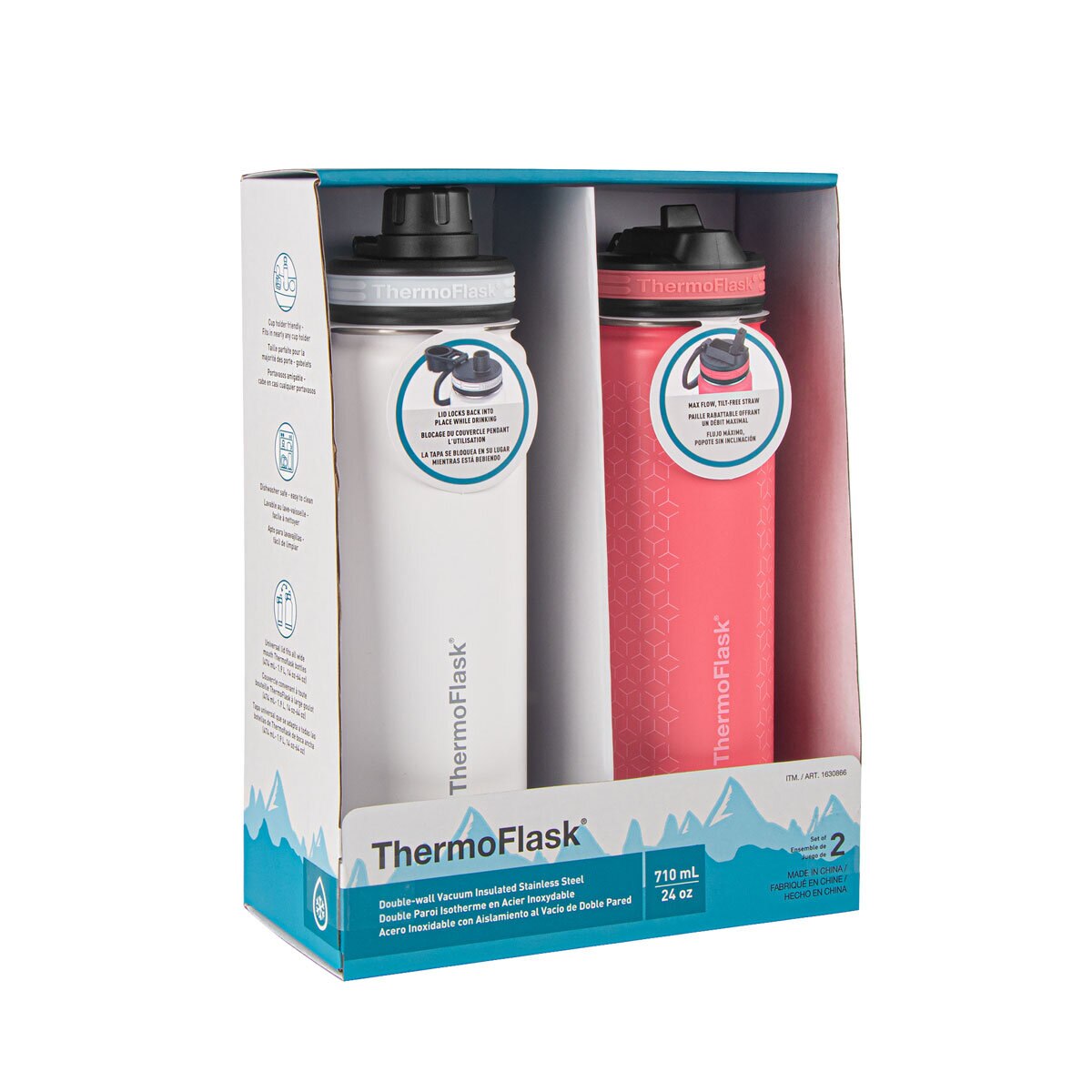 Thermoflask Stainless Steel Water Bottle, 710ml, 2 Pack