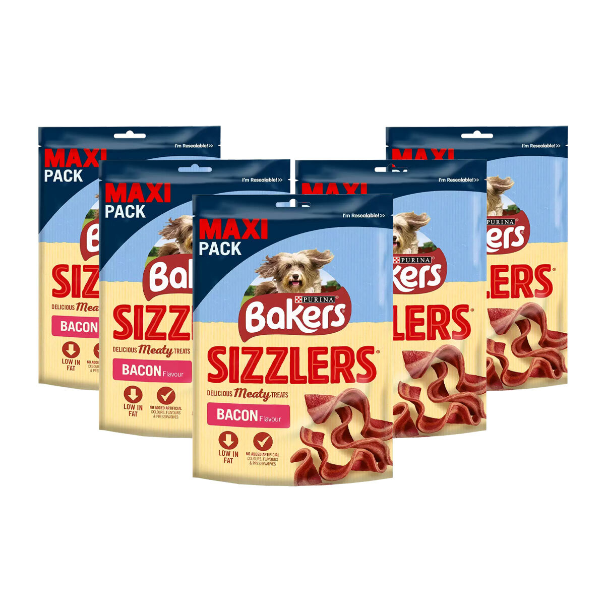 Bakers Sizzlers Bacon Flavoured Dog Treats, 5 x 185g