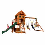 Lifestyle image of children playing on the Backyard Discovery Atlantis Swingset Playcentre Lifestyle image of children playing on the Backyard Discovery Atlantis Swingset Playcentre