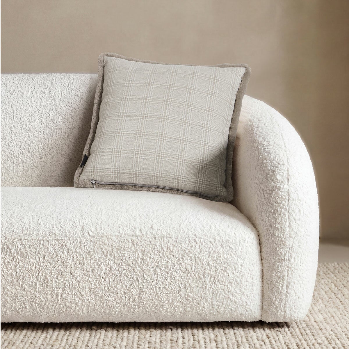 Mon Chateau Beige Tweed Faux Fur Cushion, 50 x 50 cm Mon Chateau Beige Tweed Faux Fur Cushion, 50 x 50 cm