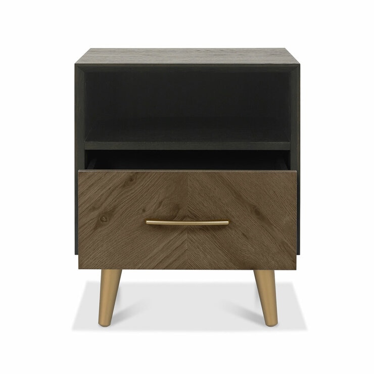 Bentley Designs Sienna Fumed Oak & Peppercorn One Drawer Nightstand, 2 Pack