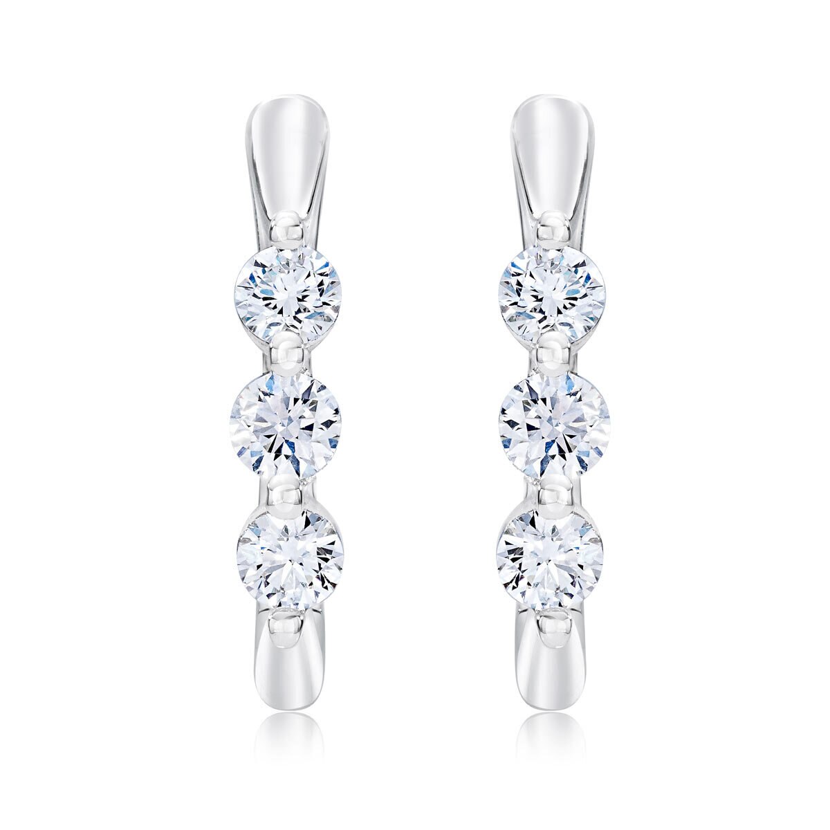0.50ctw 3 Stone U Hoop Earrings, 14ct White Gold