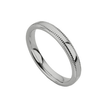 Ladies 2.5mm Milgrain Wedding Ring, 18ct White Gold in 3 Sizes