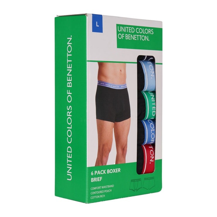 United Colors of Benetton Men's Boxer 6 Pack in Black, Medium