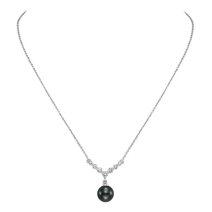 8.0-9.0mm Tahitian Cultured Pearl & 0.35ctw Diamond Pendant, 14ct White Gold 8.0-9.0mm Tahitian Cultured Pearl & 0.35ctw Diamond Pendant, 14ct White Gold