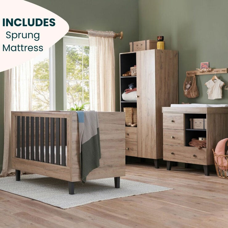Tutti Bambini Como 4 Piece Nursery Set with Sprung Mattress, Distressed Oak Tutti Bambini Como 4 Piece Nursery Set with Sprung Mattress, Distressed Oak