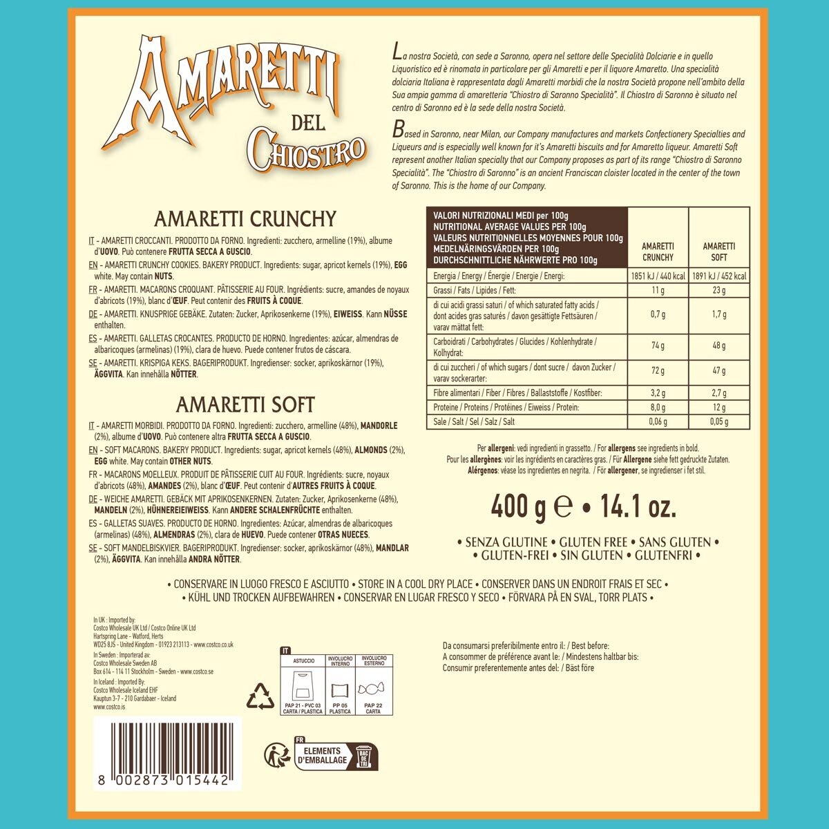Amaretti Del Chiostro Crunchy & Soft Cookies, 400g