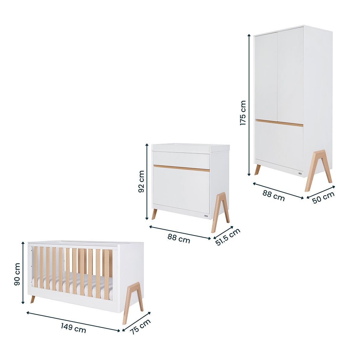 Tutti Bambini Fuori 4 Piece Nursery Set, White & Light Oak Finish