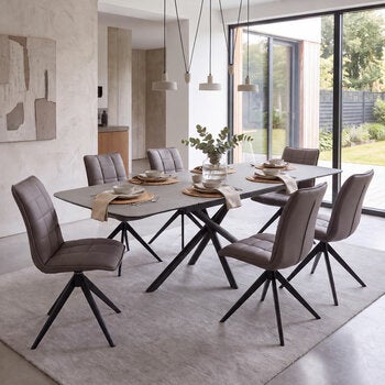 Indus Valley Skylar Large Extending Ceramic Dining Table + 6 Grey Chairs, Seats 6-8