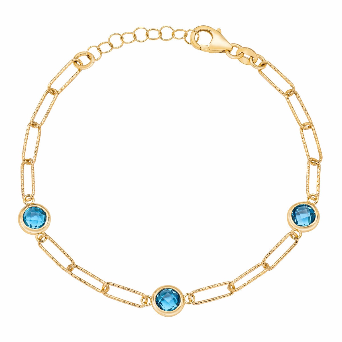 Round Cut Topaz Paperclip Bracelet 14ct Yellow Gold