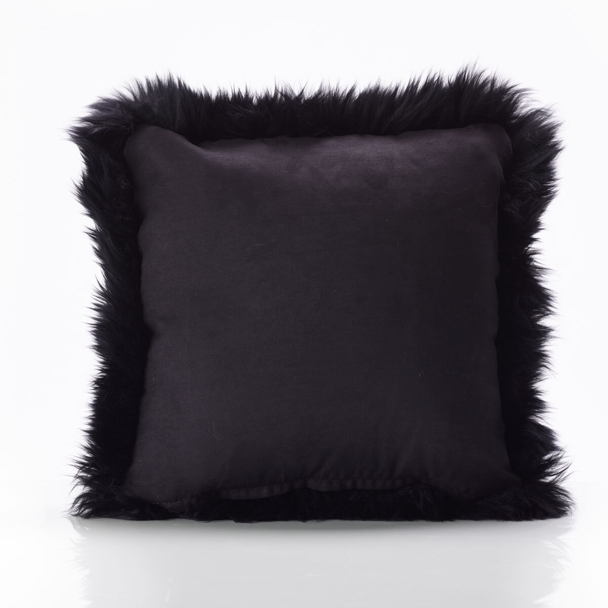 Bowron Long Wool Sheepskin Single Sided Cushion, 35 x 35cm in Black