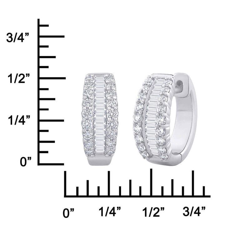 Baguette and Round Brilliant 0.60 ctw VS2 Clarity, I Color Diamond 14kt White Gold Hoop Earrings Baguette and Round Brilliant 0.60 ctw VS2 Clarity, I Color Diamond 14kt White Gold Hoop Earrings