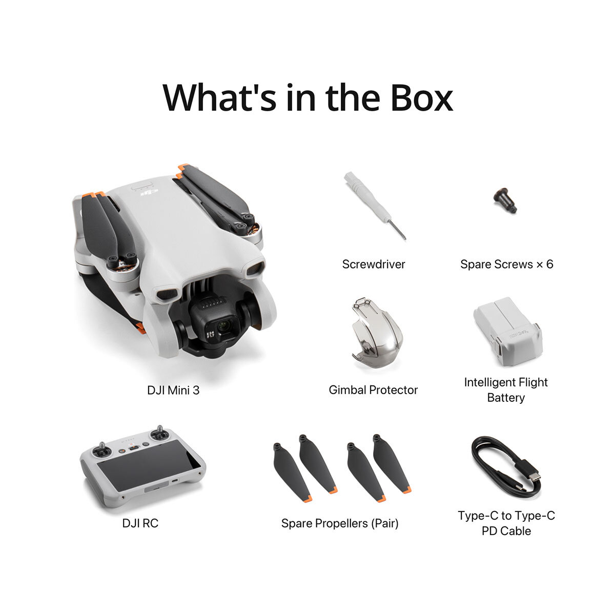 All the parts included in the DJI Mini kit