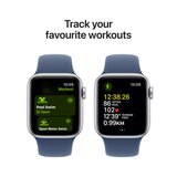 Apple Watch SE GPS, 40mm Silver Aluminium Case with Denim Blue Sport Band S/M, MXEC3QA/A