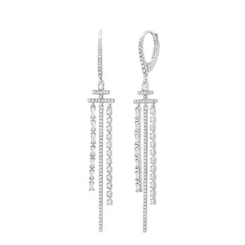 1.04ctw Round Brilliant Cut Diamond Dangle Earrings, 18ct White Gold