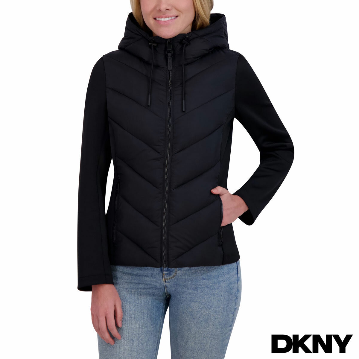 DKNY Women's Mixed Media Jacket in Black