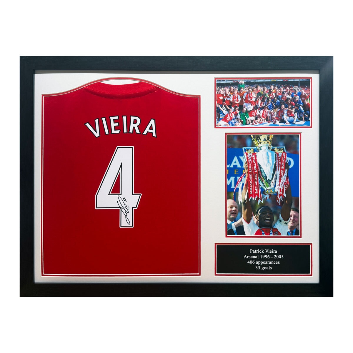 Patrick Vieira Signed Framed Arsenal Retro Shirt
