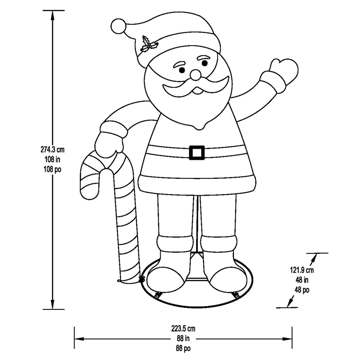 9Feet Pop-up Santa Dimensions