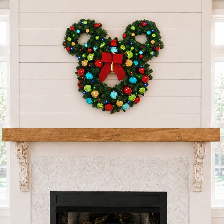 30 Inch Pre-Lit Mickey Figural Christmas Wreath 30 Inch Pre-Lit Mickey Figural Christmas Wreath