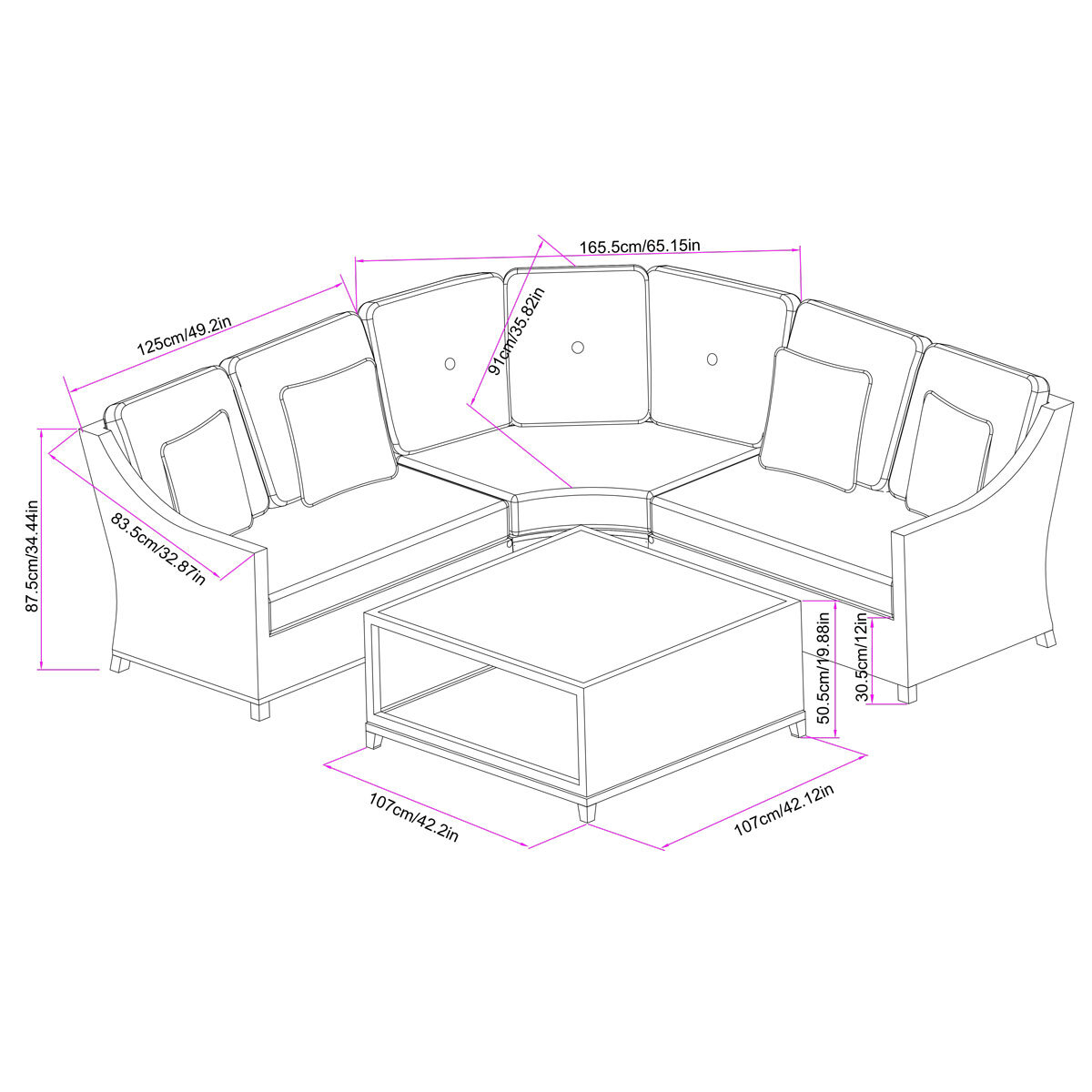 SunVilla Malibu 4 Piece Deep Seating Sectional Corner Patio Set in Blue 
