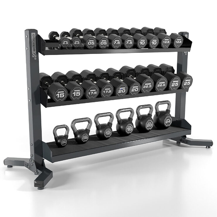 Lead Image for the Escape Fitness Dumbbell and Kettlebell and Rack Set Lead Image for the Escape Fitness Dumbbell and Kettlebell and Rack Set
