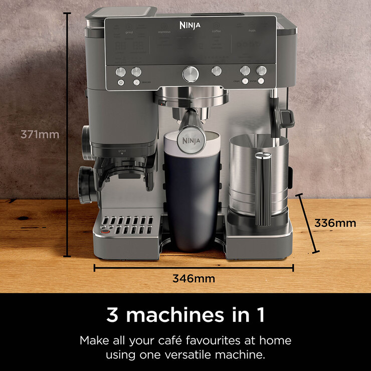 Front View of Ninja Luxe Café Premier Espresso Machine showing dimensions