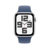 Apple Watch SE GPS + Cellular, 44mm Silver Aluminium Case with Denim Blue Sport Band S/M, MXGP3QA/A