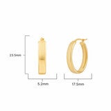 14ct Yellow Gold Line Texture Oval Hoop Earrings