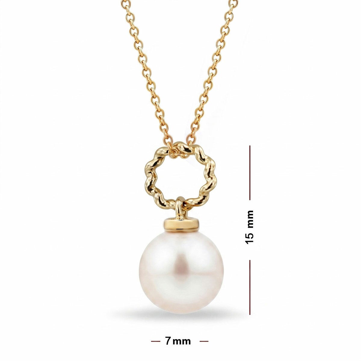 7-8mm Cultured Freshwater White Pearl Round Necklace, 14ct Yellow Gold