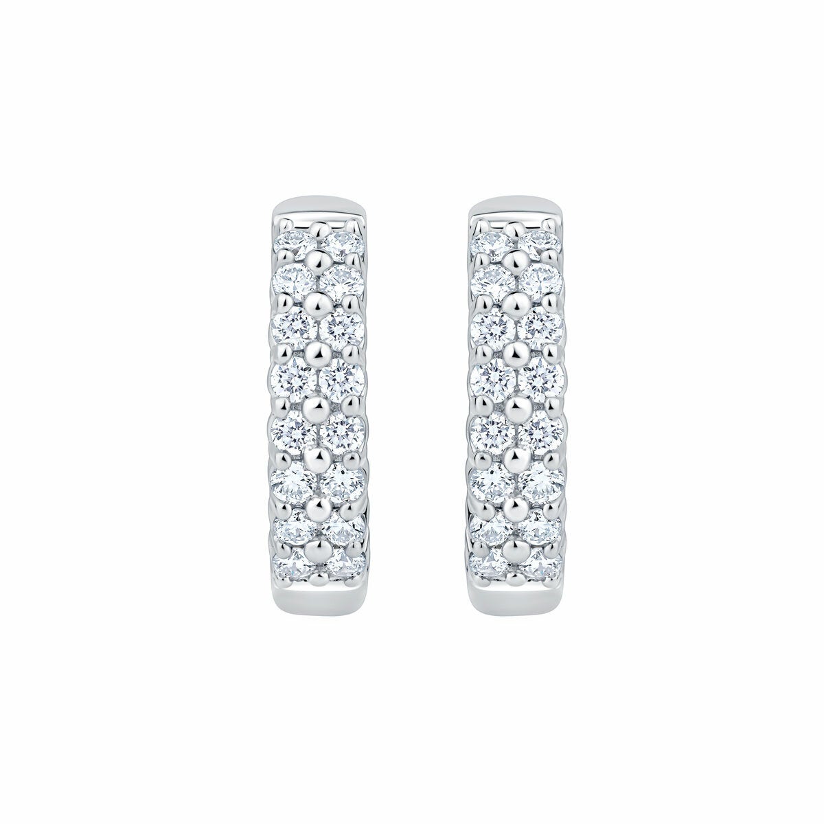 0.30ctw Round Brilliant Cut Diamond Double Row Hoop Earrings, 14ct White Gold 0.30ctw Round Brilliant Cut Diamond Double Row Hoop Earrings, 14ct White Gold