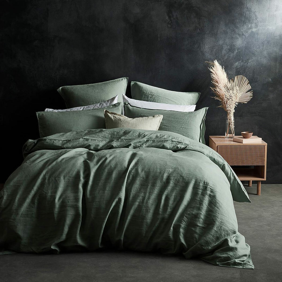 Lazy Linen 100% Washed Green Linen Duvet Cover Set in 3 Sizes Lazy Linen 100% Washed Green Linen Duvet Cover Set in 3 Sizes