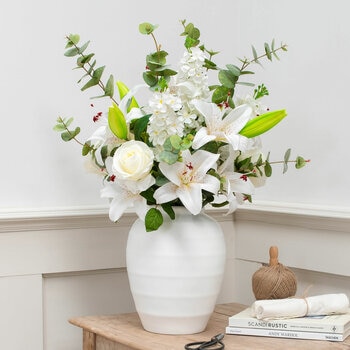 Artificial Lily & Rose Bouquet in Vase