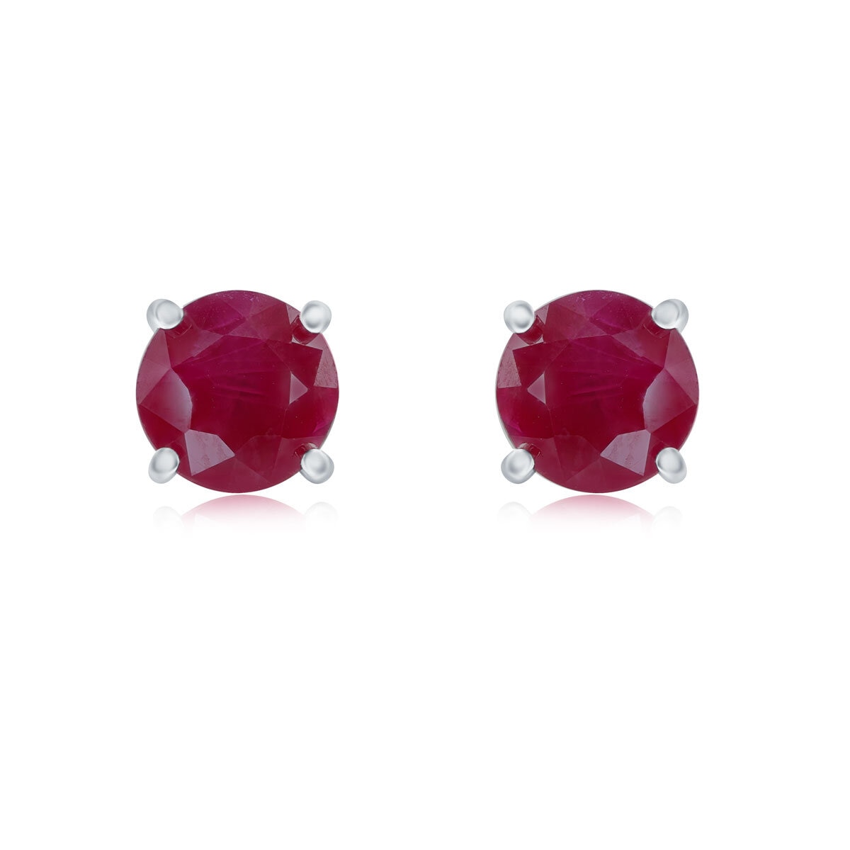 Round Cut Ruby Stud Earrings, 14ct White Gold